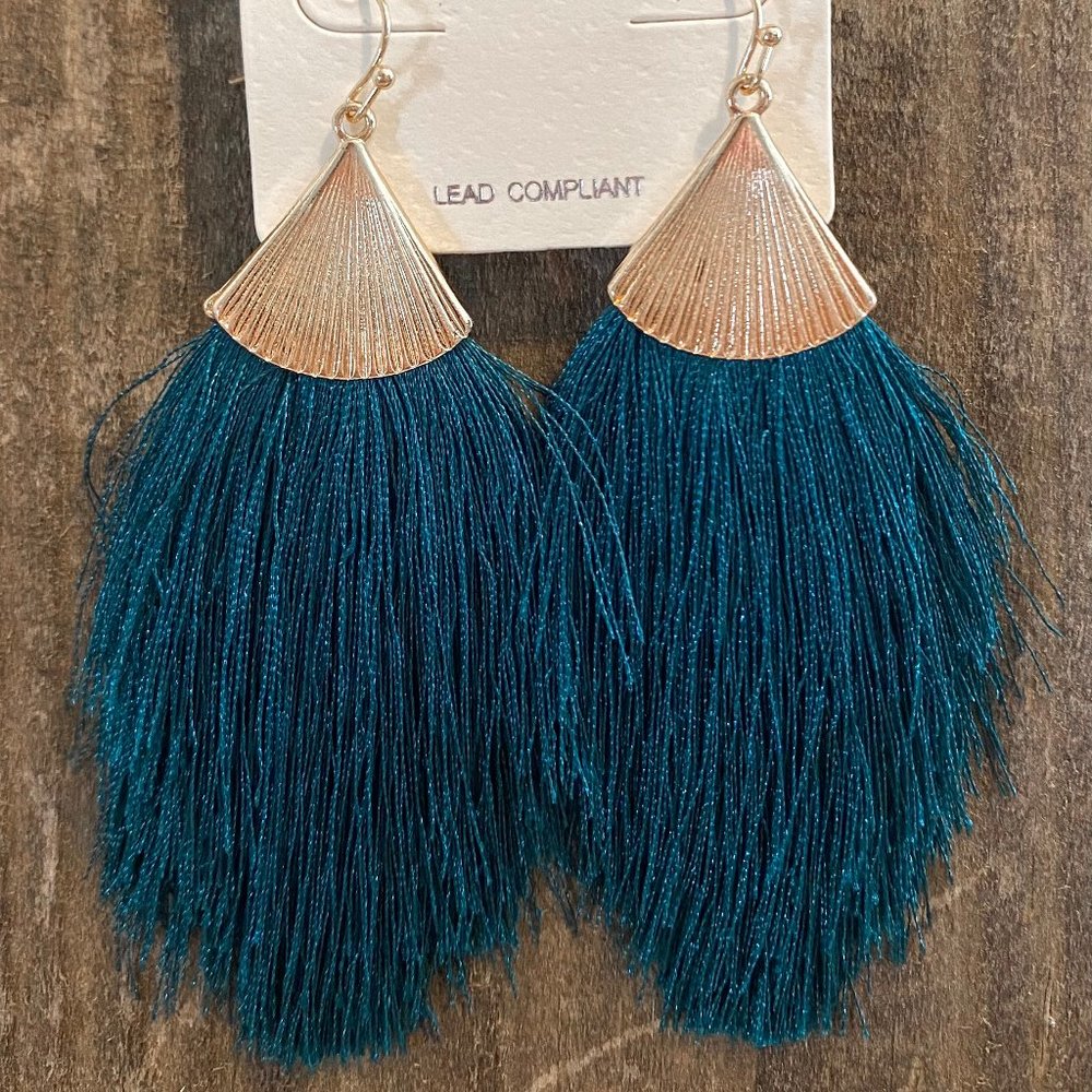 Dark Green Tassel Drop Earrings